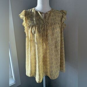 Bodyflirt Yellow Floral Ruffle Cap Sleeve V-Neck Blouse Size 6